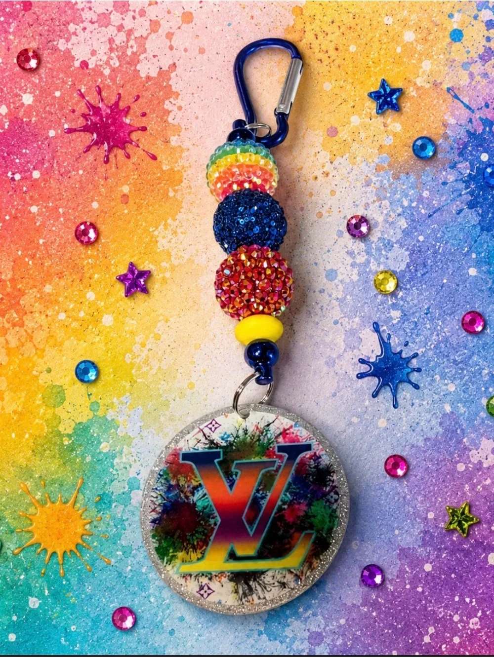 Handmade Inspired Multicolor Rainbow Beaded Keychain with Charm